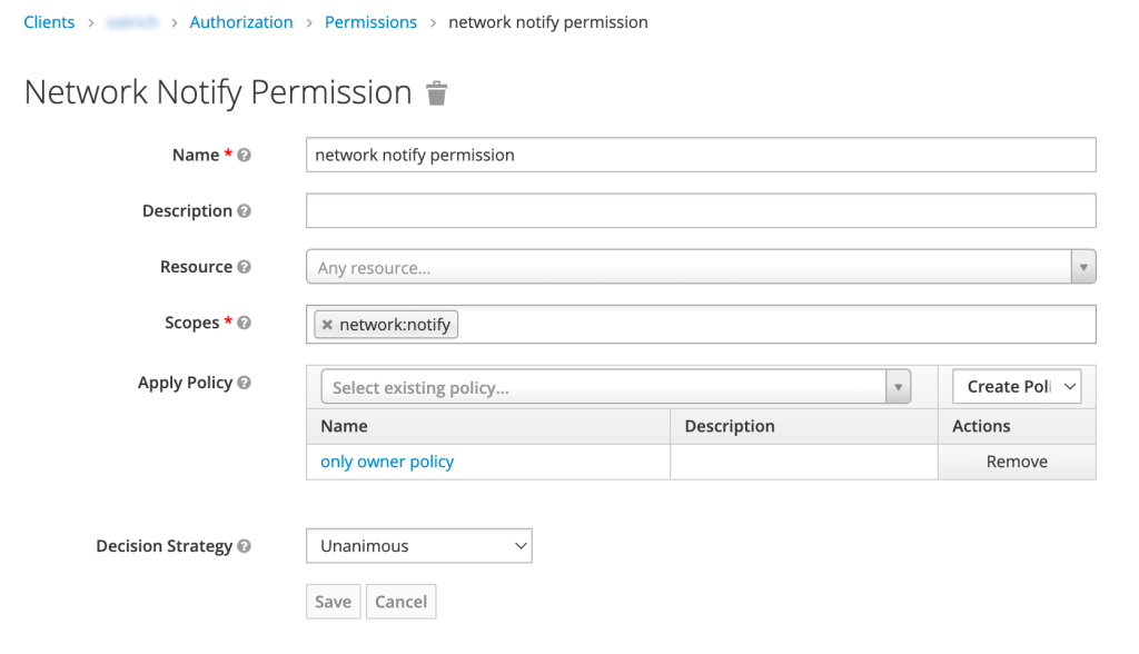 Keycloak authorization services permission in the Keycloak Admin Console